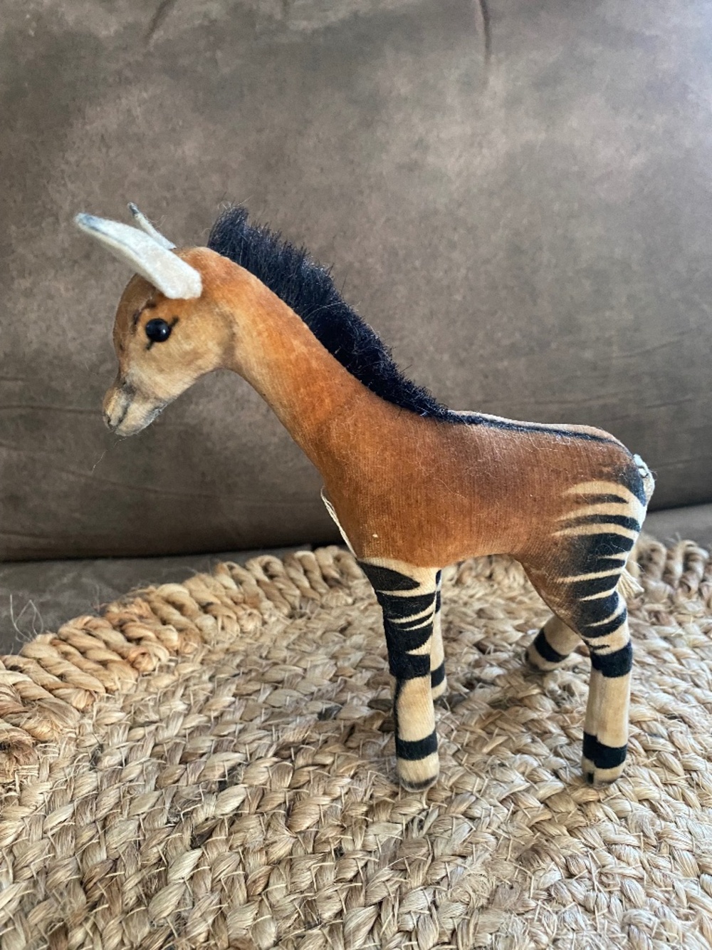 1950's Vintage Steiff Okapi 6.5" tall Zebra Deer Velvet Mohair Germany